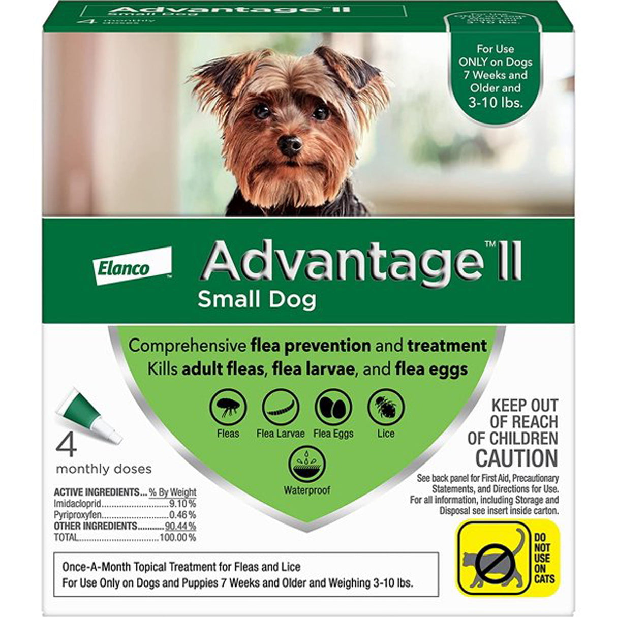 Advantage II Dog Small Green 4-Pack 7 weeks or older/3-10 lbs.