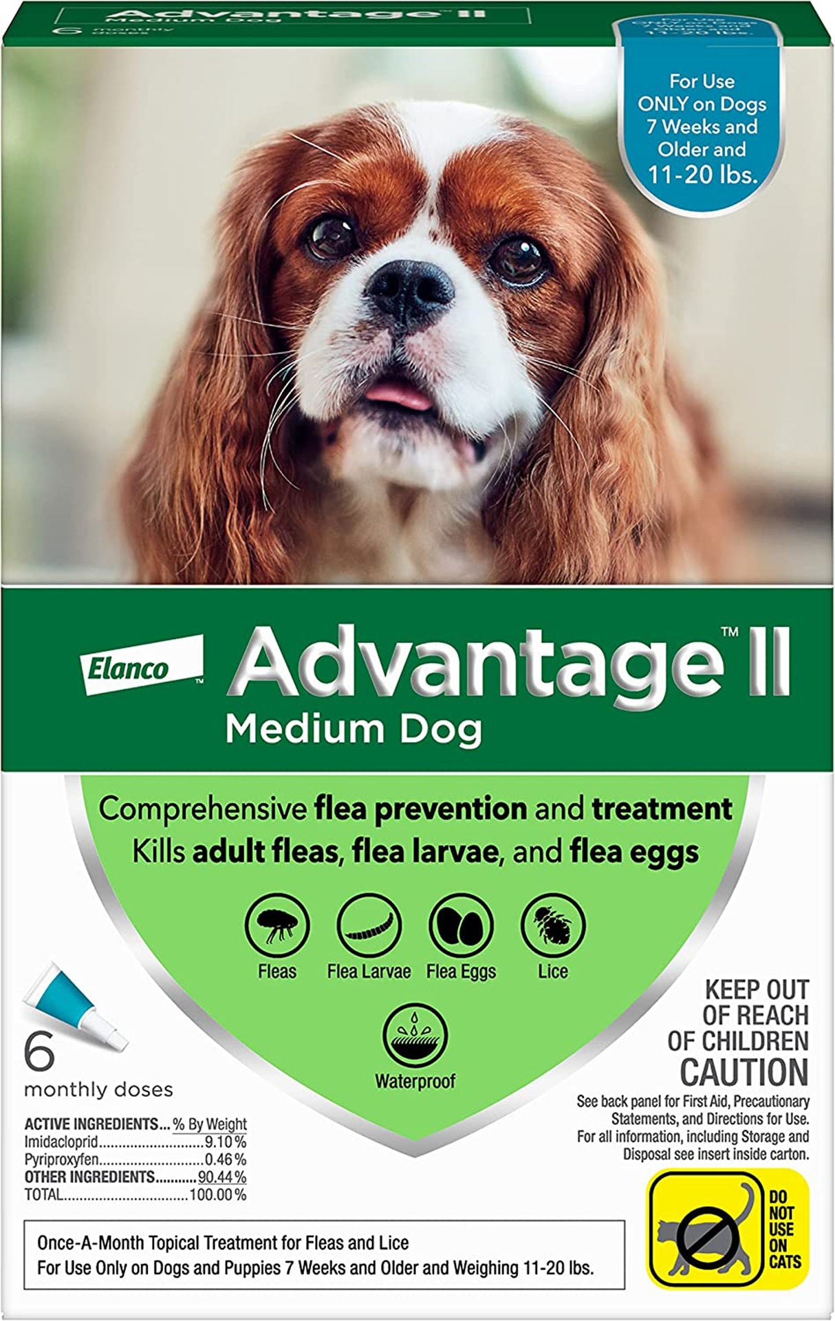 Advantage II Dog Medium Teal 6-Pack 7 weeks or older/11-20 lbs.