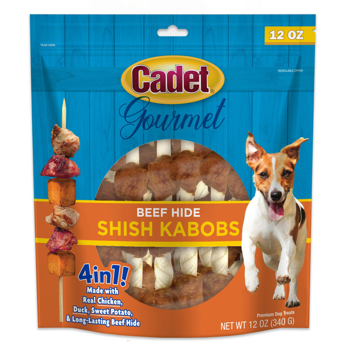Cadet Gourmet Beef Hide Shish Kabob Dog Treats Chicken, Sweet Potato, & Liver 5 in (12oz.)