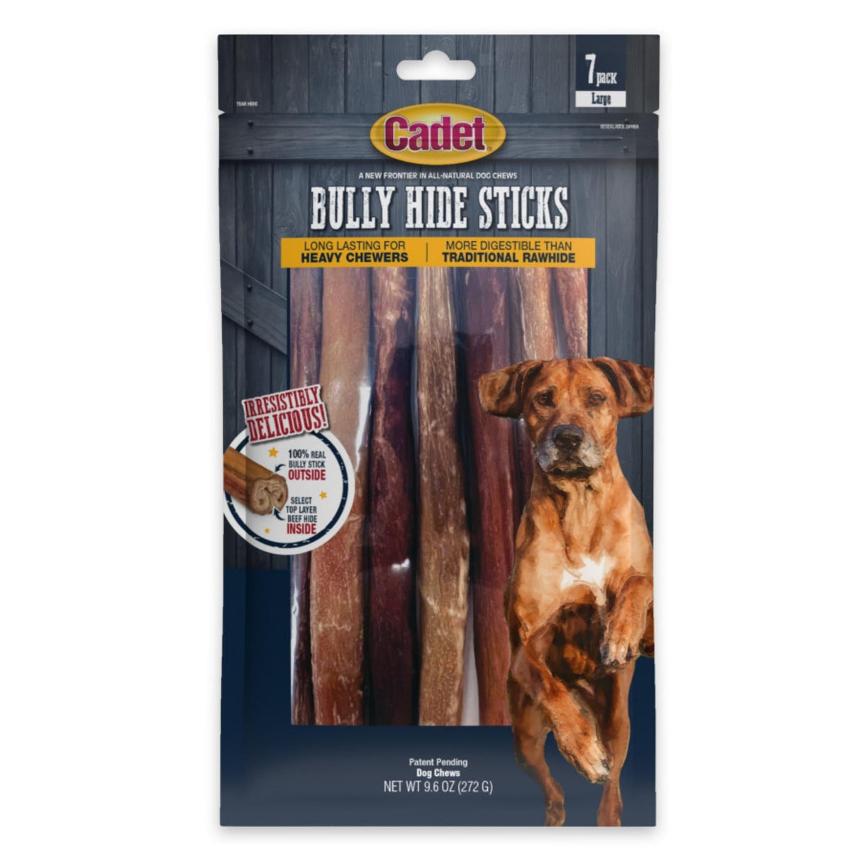 Cadet Bully Hide Sticks All-Natural Dog Chews Large Stick, 7 ct
