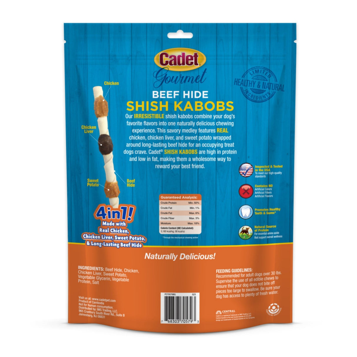 Cadet Gourmet Beef Hide Shish Kabob Dog Treats X-Large, Chicken, Chicken Liver & Sweet Potato, (15 ct)
