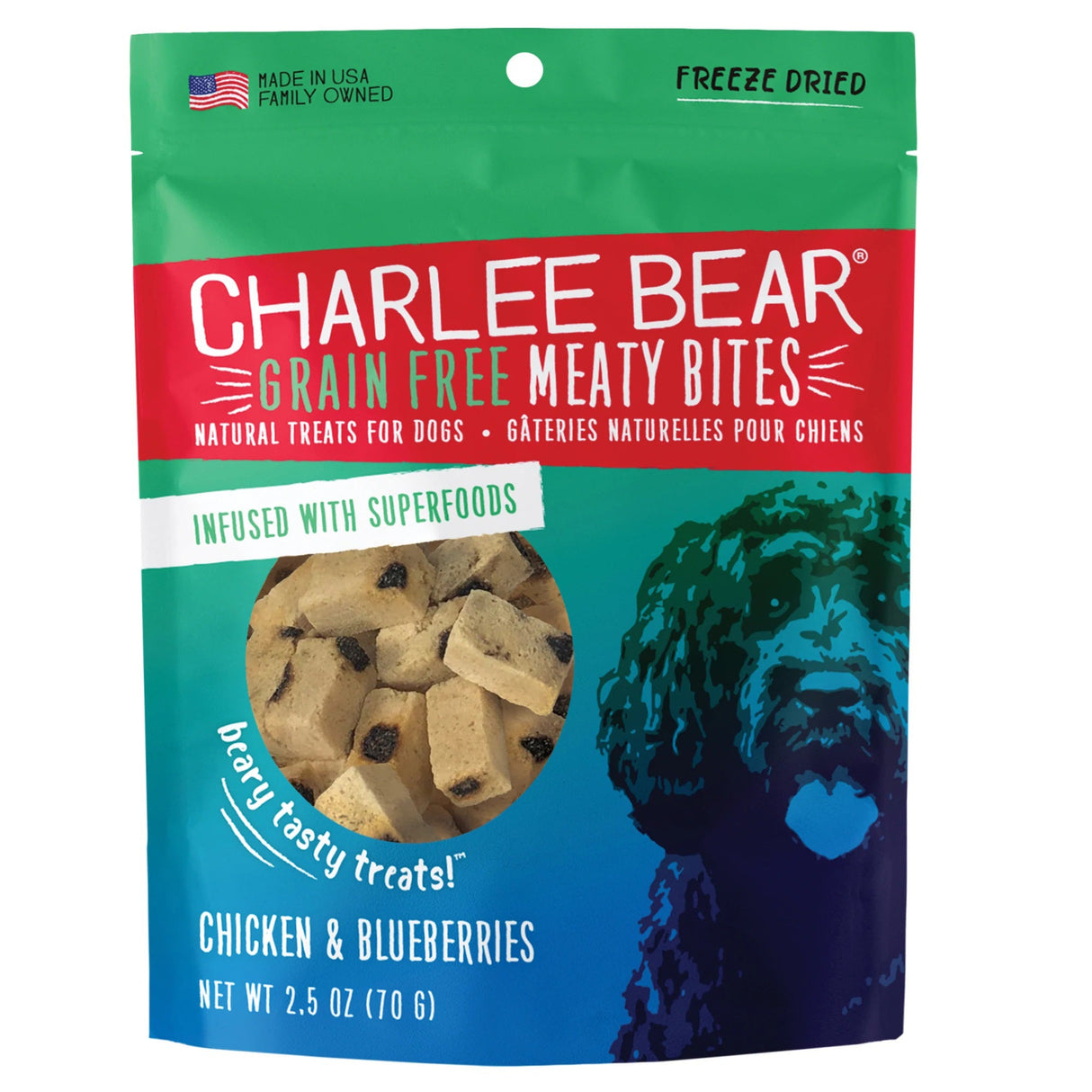 Charlee Bear Dog Meaty Bites Chicken And Blueberry 2.5 oz.