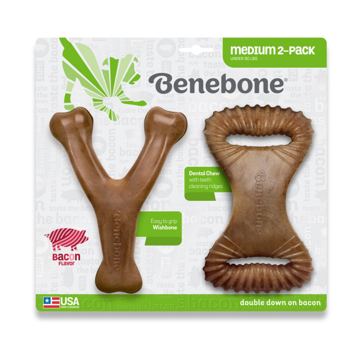 Benebone Dental Chew & Wishbone Dog Chew Toy Bacon Medium