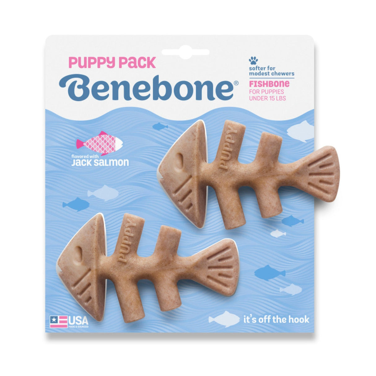 Benebone Puppy Pack Fishbone Dog Chew Toy Salmon, Extra Small