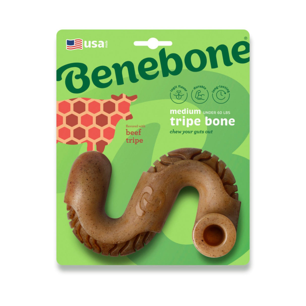 Benebone Tripe Bone Durable Dog Chew Toy Beef Tripe, Medium