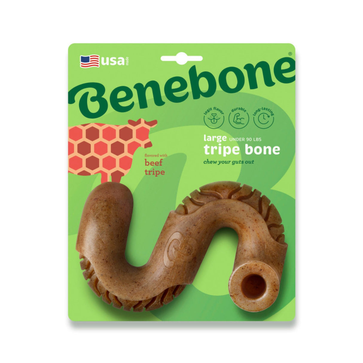 Benebone Tripe Bone Durable Dog Chew Toy Beef Tripe, Large