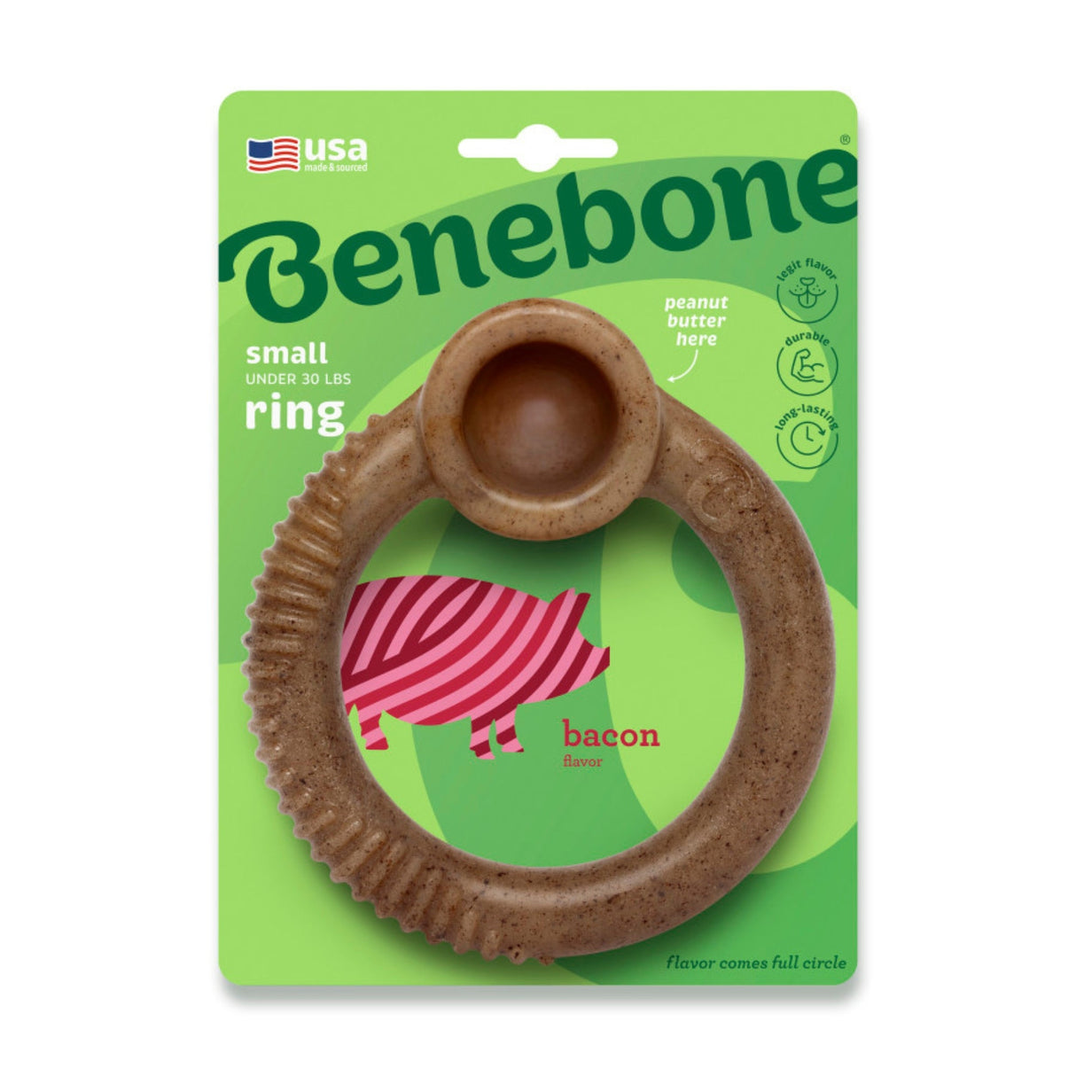 Benebone Ring Durable Dog Chew Toy Bacon, Small