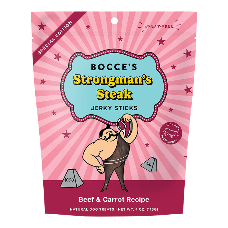 Bocce's Bakery Dog Jerky Sticks Strongman's Steak 4 oz