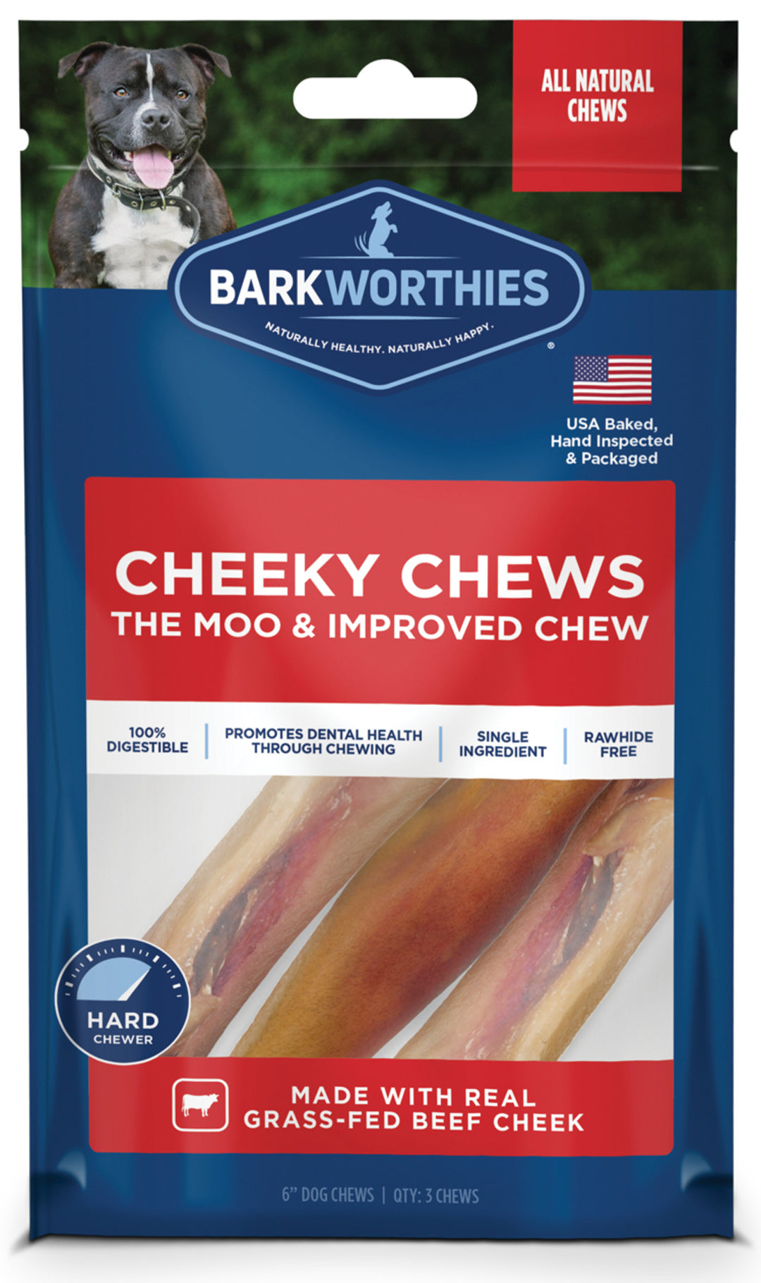 Barkworthies Dog Cheeky Chew 6" - 3Pk - case