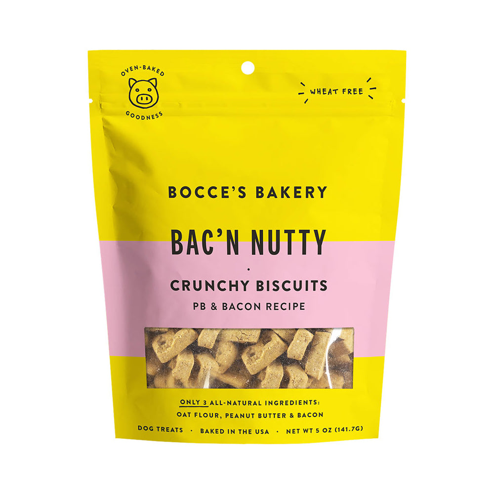 Bocce's Bakery Everyday Bacn Nutty Biscuits Crunchy Dog Treats 5 oz.