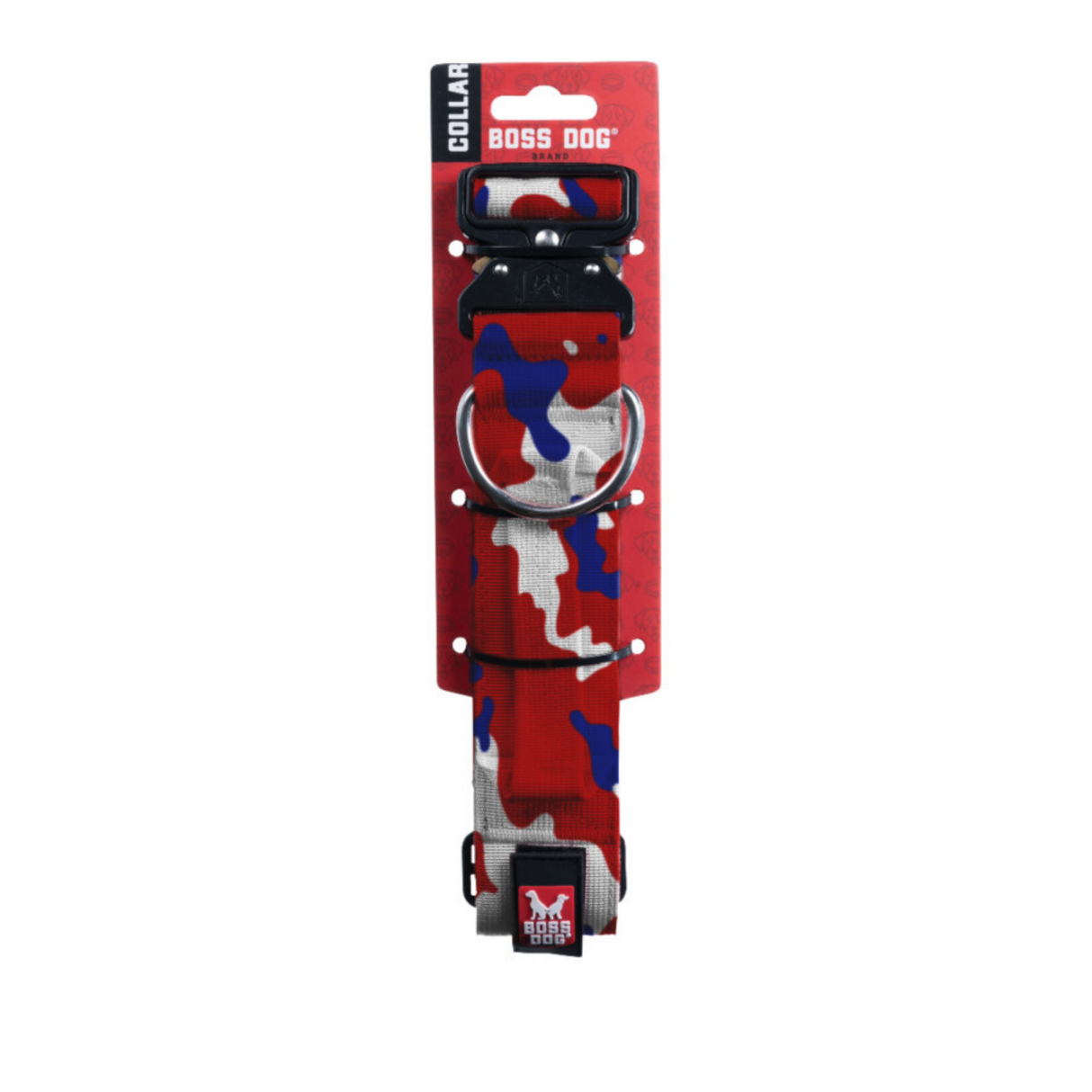 Boss Dog Tactical Adjustable Dog Collar Red, White, & Blue, Medium, 15-18 in