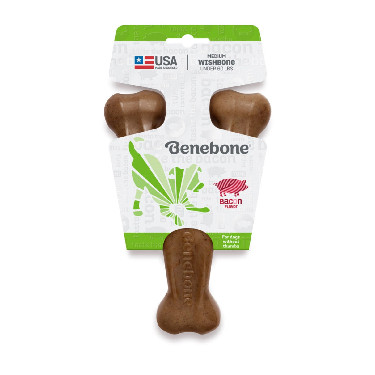 Benebone Wishbone Durable Dog Chew Toy Bacon, Medium