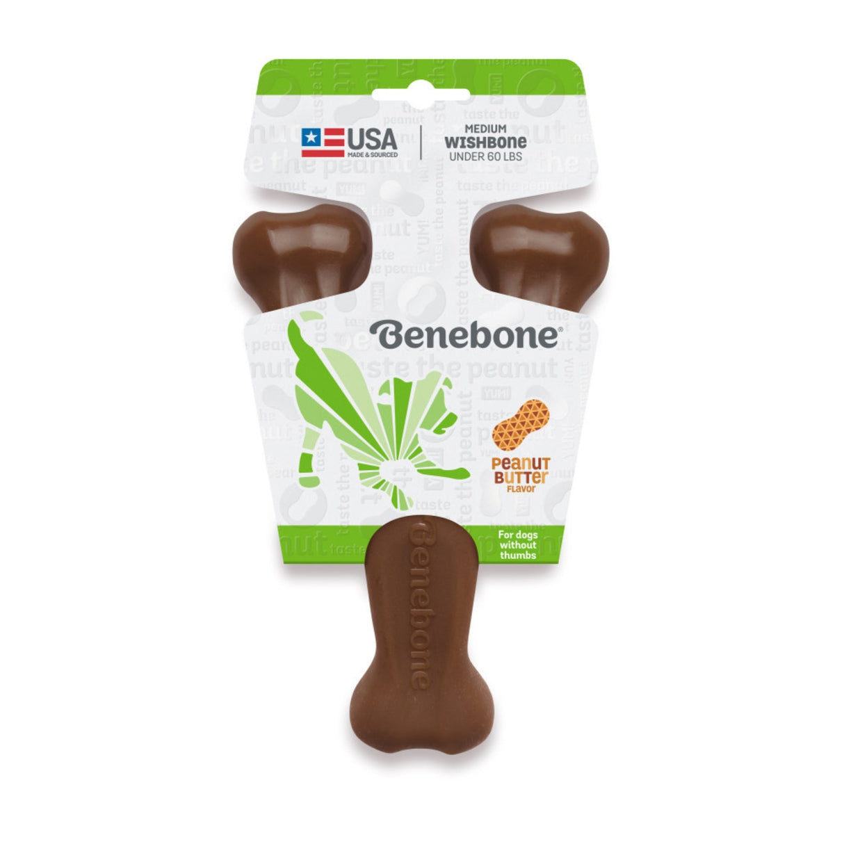 Benebone Wishbone Durable Dog Chew Toy Peanut Butter, Medium