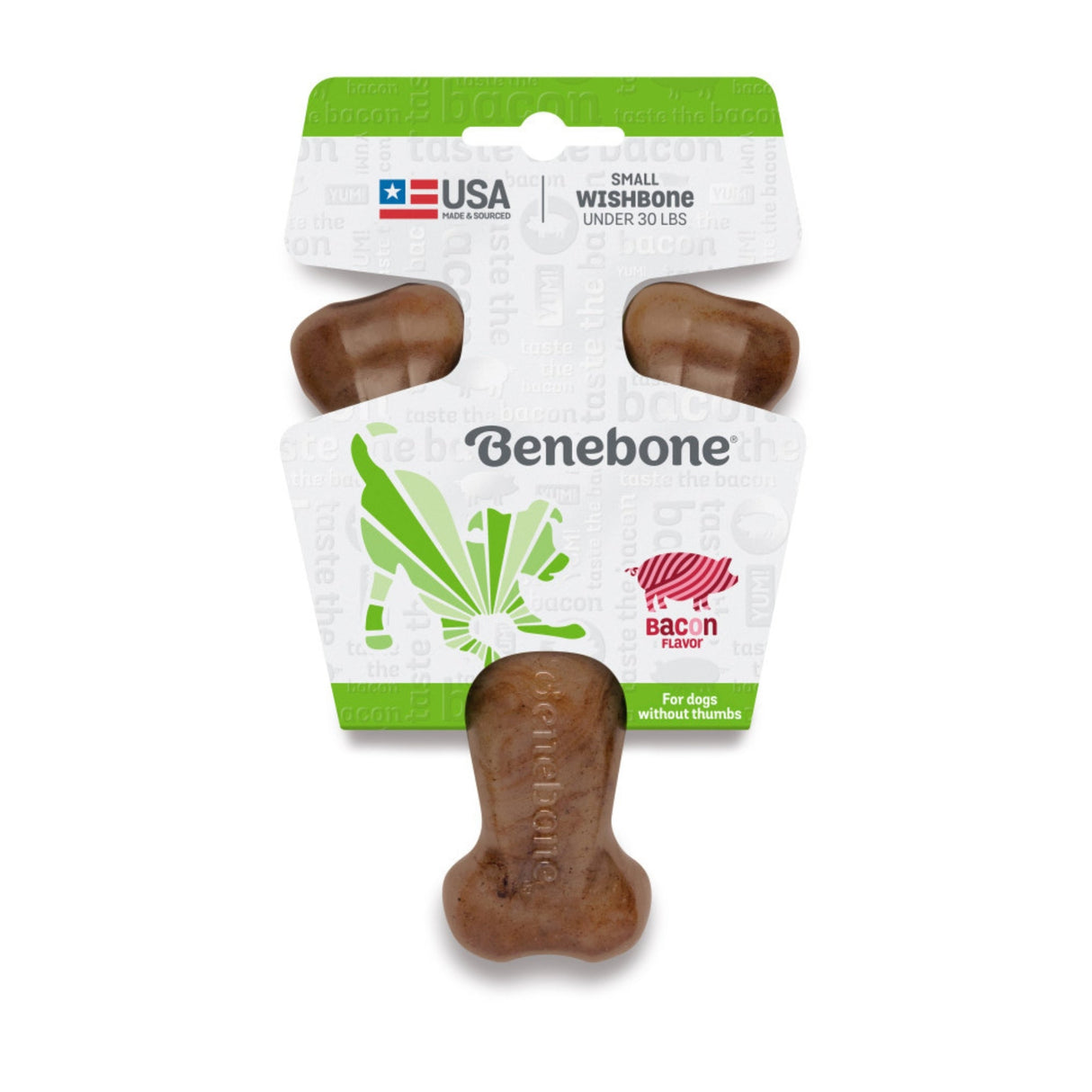 Benebone Wishbone Durable Dog Chew Toy Bacon, Small