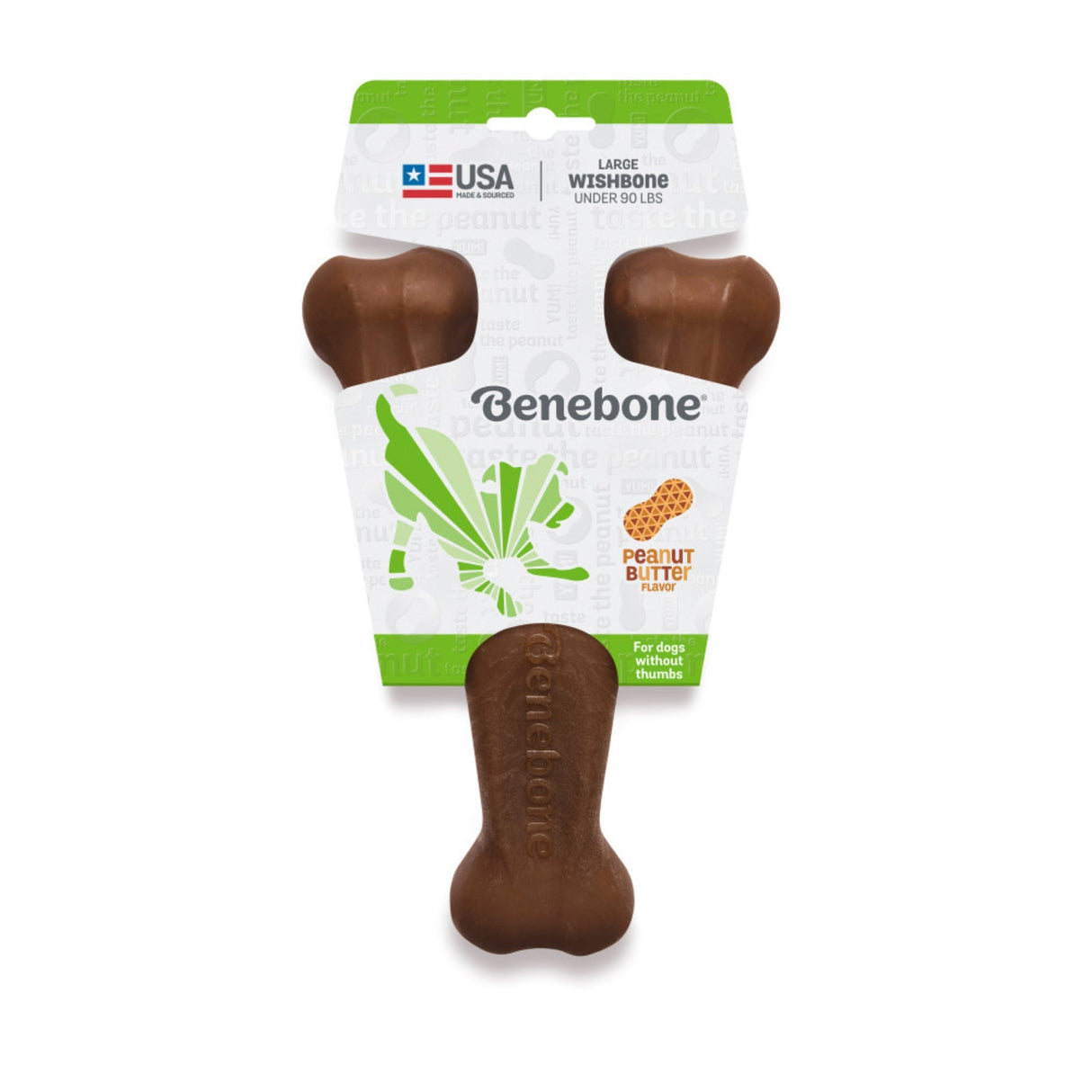 Benebone Wishbone Durable Dog Chew Toy Peanut Butter, Large