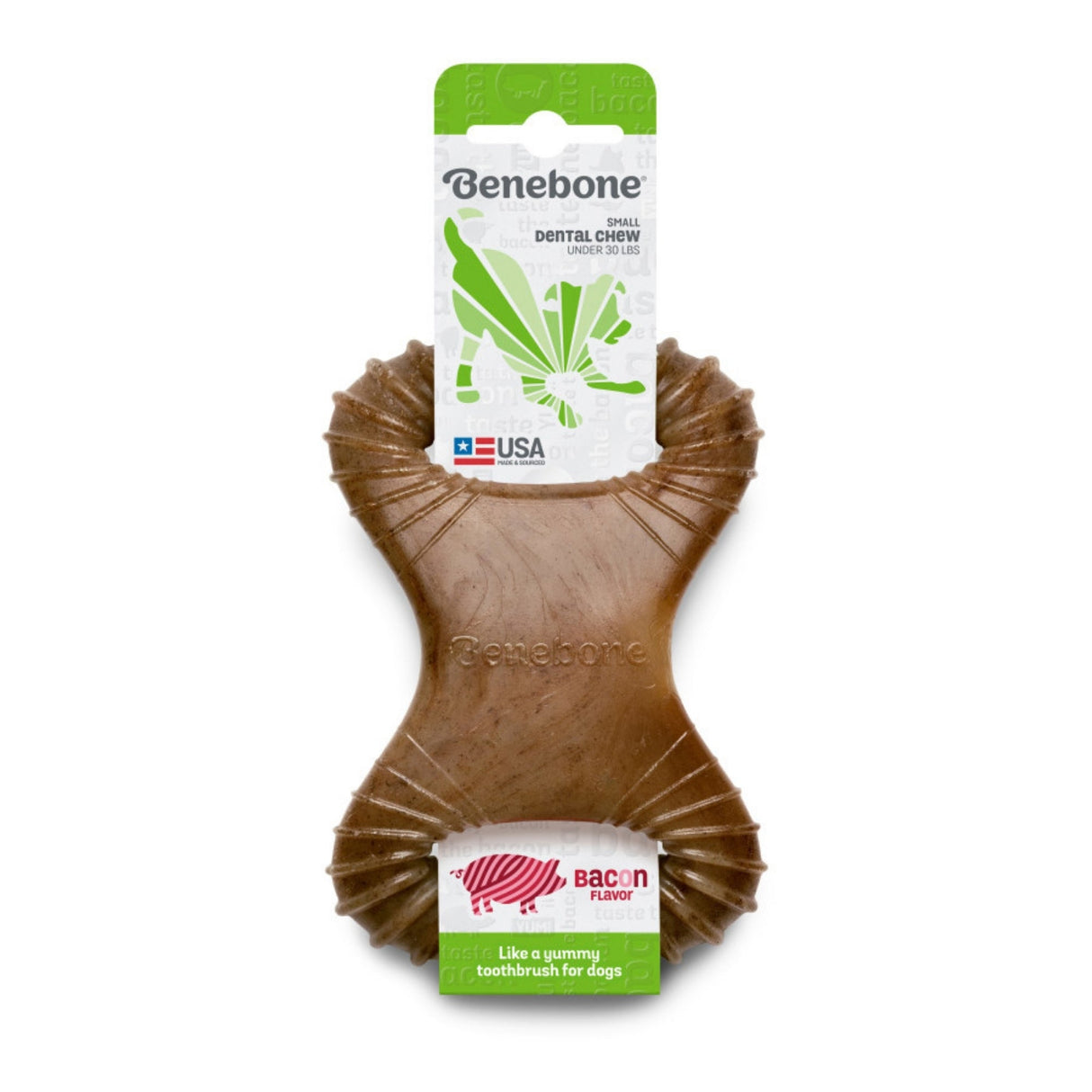 Benebone Dental Chew Durable Dog Chew Toy Bacon, Small