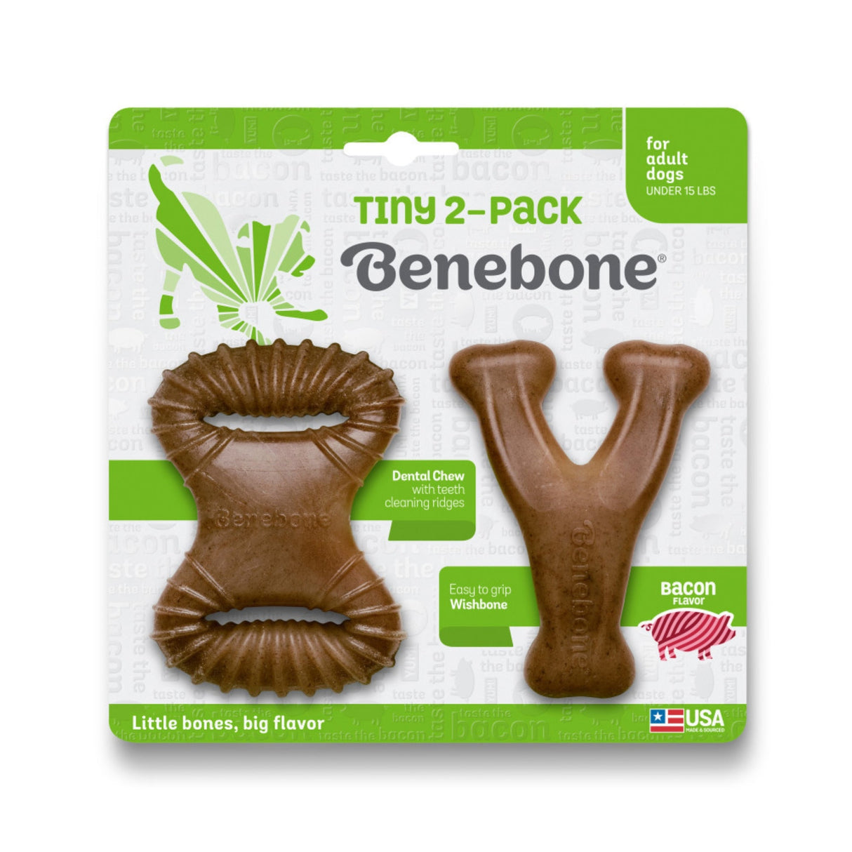 Benebone Dental Chew & Wishbone Dog Chew Toy Bacon Tiny