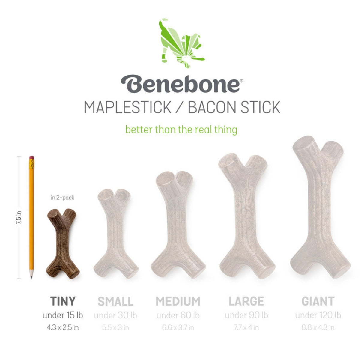 Benebone Stick & Zaggler Dog Chew Toy Maple & Bacon, Extra Small