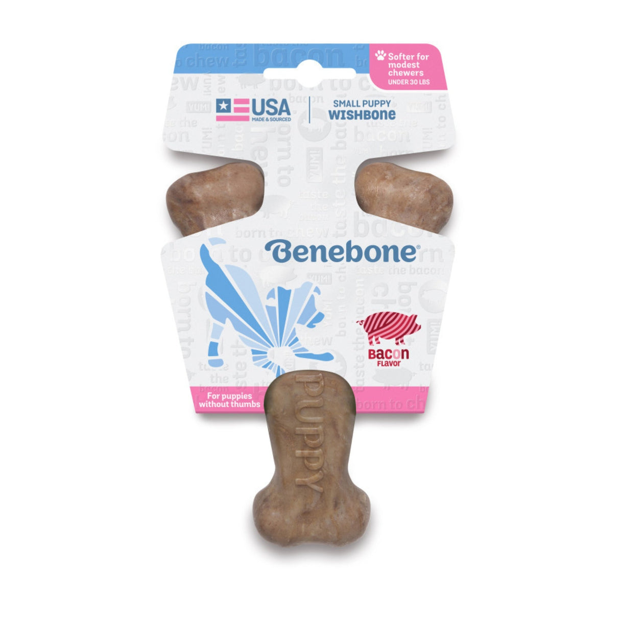 Benebone Puppy Wishbone Dog Chew Toy Bacon, Small