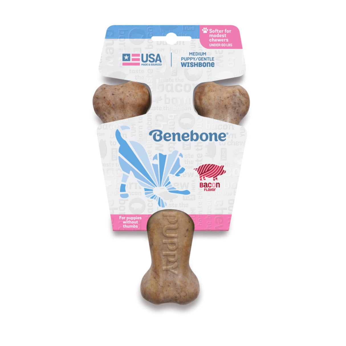 Benebone Puppy Wishbone Dog Chew Toy Bacon, Medium