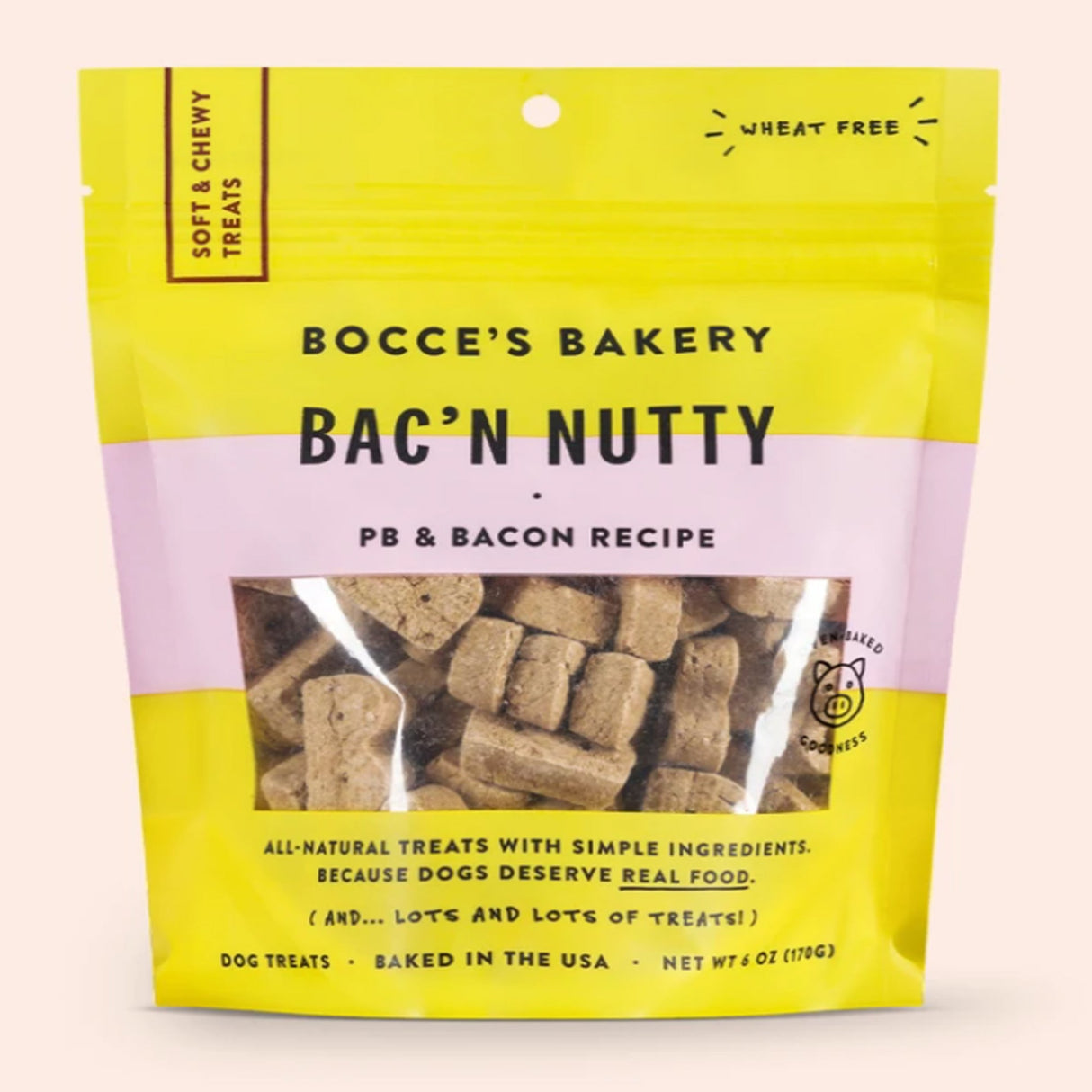 Bocce's Bakery Dog Soft And Chewy Bacon Nutty 6oz.